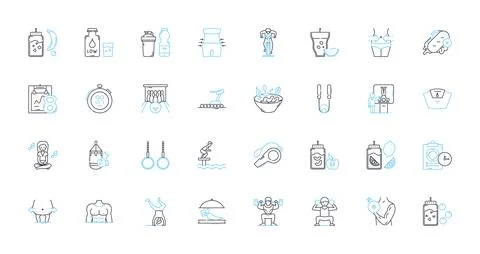Swim laps linear icons set. Endurance, Stroke, Pool, Fitness, Exercise, Cardio Stock Illustration