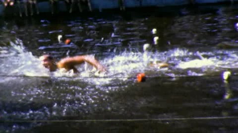 SWIM MEET Race Athletes Competition swimming 1960s Vintage Film Home Movie 3058 Stock Footage