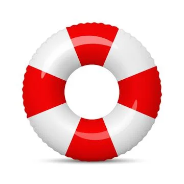 Swim Ring, 3d Vector Illustration. Inflatable Swim Ring, Front View. White Red Stock Illustration
