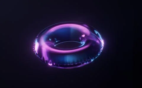 Swim ring with dark neon light effect, 3d rendering. Illustrazione stock