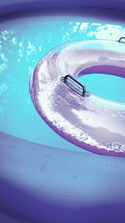 Swim ring floating. Home inflatable pool cooling during extreme summer heat and Stock Footage 339343665