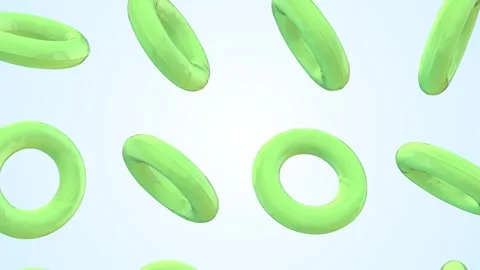 Swim Rings Falling on a Light Blue Background. Swim Tube. Rubber Ring 3D. 4K Stock Footage 303561528