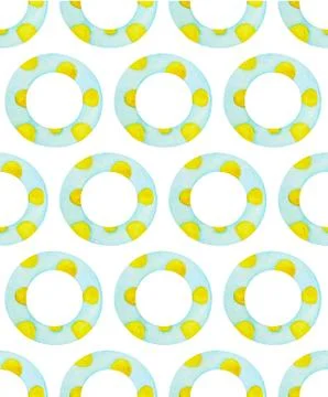 Swim rings pattern. Inflatable rubber toy. Lifebuoy, colorful watercolor coll Stock Illustration