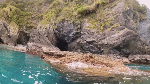 Swim at the surface of blue ocean sea salt water horizontal view look out to a e Stock Footage 263018448
