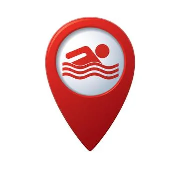 Swiming icon red map pointer Stock Illustration
