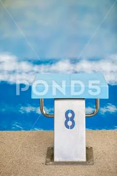 Swiming pool and jumping stand Stock Photos