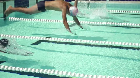 Swiming in pool from underwater in slowmotion Stock Footage 68088418