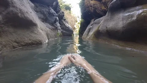 Swiming  into river canyon Stock-Footage 129731694