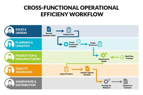 Swimlane workflow for cross functional efficiency in internal reports Stock Illustration