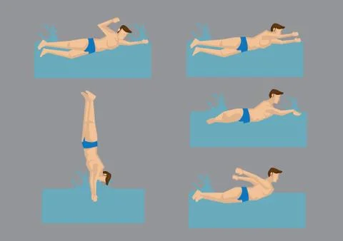 Swimmer in Different Swimming Style Vector Illustration Stock Illustration