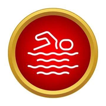 Swimmer icon in round red and gold button Stock Illustration
