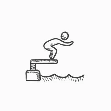 Swimmer jumping in pool sketch icon Stock Illustration