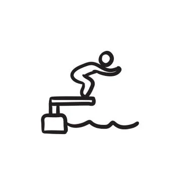 Swimmer jumping in pool sketch icon Stock Illustration