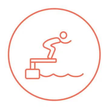 Swimmer jumping from starting block in pool line icon Illustrazione stock