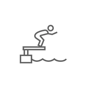 Swimmer jumping from starting block in pool line icon Stock Illustration