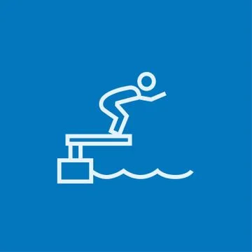 Swimmer jumping from starting block in pool line icon Stock Illustration