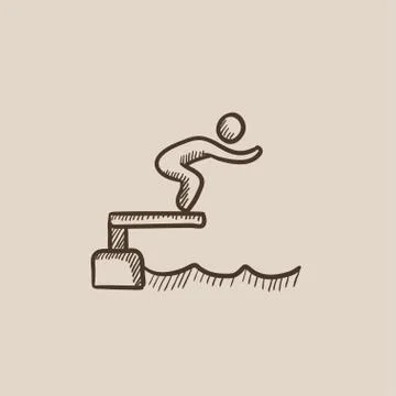 Swimmer jumping from starting block in pool sketch icon Stock Illustration