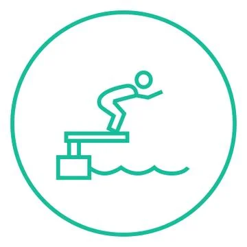 Swimmer jumping from starting block in pool line icon Illustrazione stock