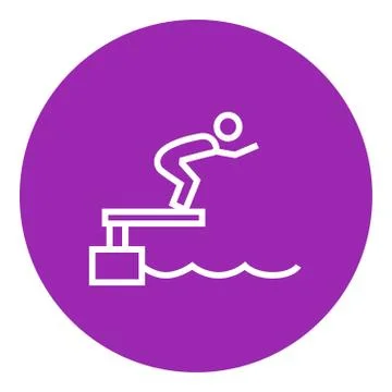 Swimmer jumping from starting block in pool line icon Illustrazione stock