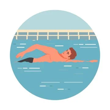 Swimmer in pool practicing freestyle stroke with focus on technique in circ.. Stock Illustration