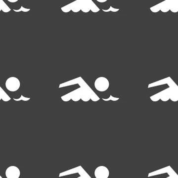 SWIMMER, pool web icon. flat design. Seamless gray pattern. 스톡 일러스트