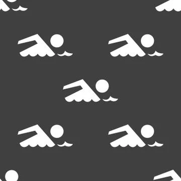 SWIMMER, pool web icon. flat design. Seamless gray pattern. Stock Illustration
