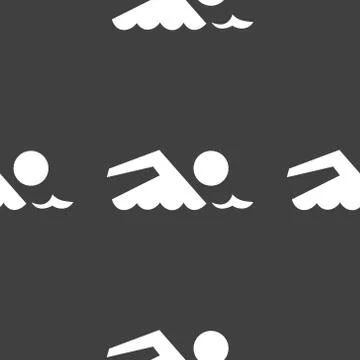 SWIMMER, pool web icon. flat design. Seamless gray pattern. Stock Illustration