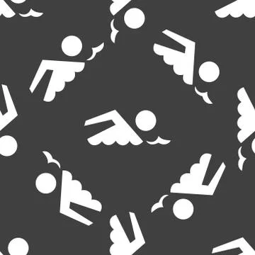 SWIMMER, pool web icon. flat design. Seamless gray pattern. イラスト素材