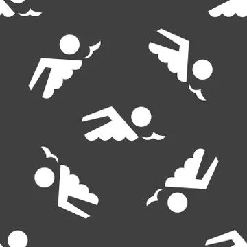 SWIMMER, pool web icon. flat design. Seamless gray pattern. 스톡 일러스트