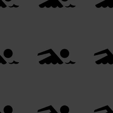 SWIMMER, pool web icon. flat design. Seamless gray pattern. イラスト素材