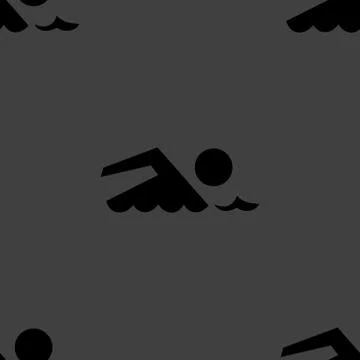 SWIMMER, pool web icon. flat design. Seamless gray pattern. 스톡 일러스트