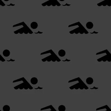 SWIMMER, pool web icon. flat design. Seamless gray pattern. Stock Illustration