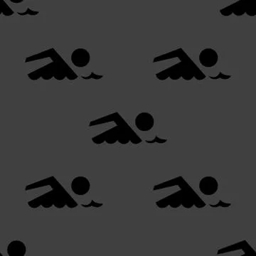 SWIMMER, pool web icon. flat design. Seamless gray pattern. Stock Illustration