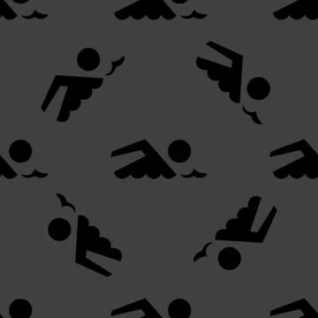 SWIMMER, pool web icon. flat design. Seamless gray pattern. Illustrazione stock