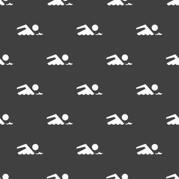 SWIMMER, pool web icon. flat design. Seamless gray pattern. Stockillustratie