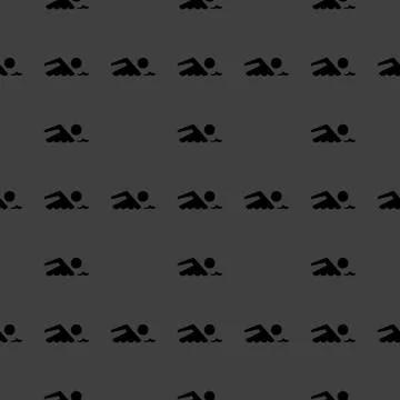 SWIMMER, pool web icon. flat design. Seamless gray pattern. Illustrazione stock