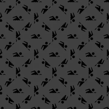 SWIMMER, pool web icon. flat design. Seamless gray pattern. 스톡 일러스트