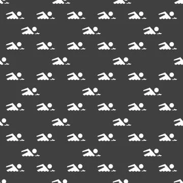 SWIMMER, pool web icon. flat design. Seamless gray pattern. 스톡 일러스트