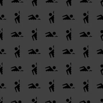 SWIMMER, pool web icon. flat design. Seamless gray pattern. イラスト素材