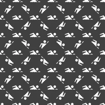 SWIMMER, pool web icon. flat design. Seamless gray pattern. 스톡 일러스트