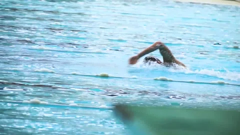 Swimmer practicing front crawl style in an indoor pool Stock Footage 250232824