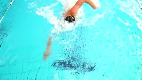 Swimmer Practicing Front Crawl Style In An Indoor Pool Stock Footage 250232837