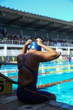 Swimmer prepares for competition Stock Photos