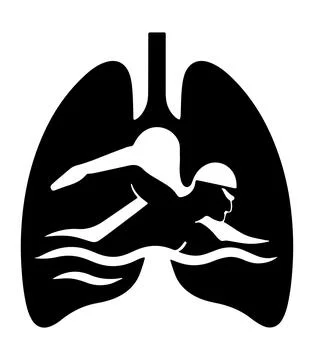 Swimmer silhouette inside lung shaped design Stock Illustration