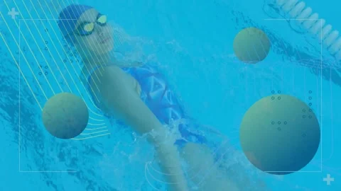 Swimmer starting backstroke, extending arm by lane rope, practicing sports with Stock Footage 330427402