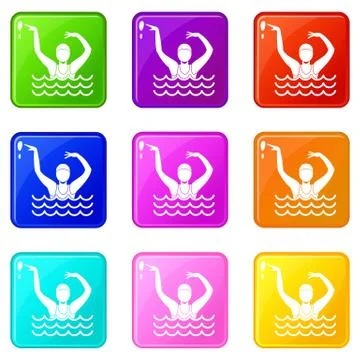 Swimmer in a swimming pool set 9 Illustrazione stock