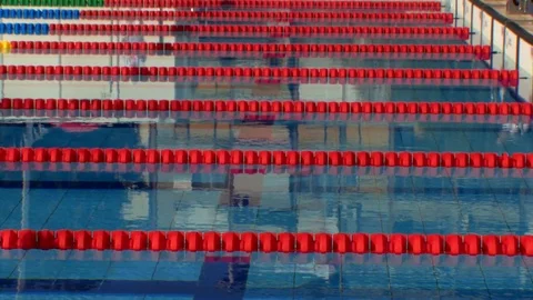Swimmers arriving at end of pool Stock Footage 85833605