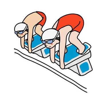 The swimmers get ready to start the competition on the platform Stock Illustration
