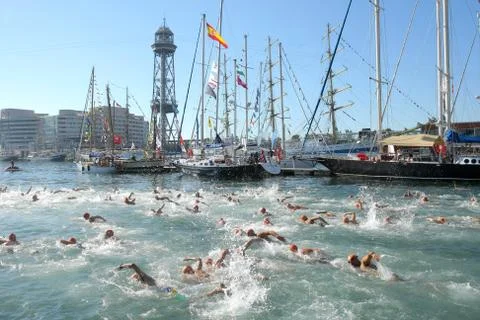 Swimmers on the open waters Foto stock