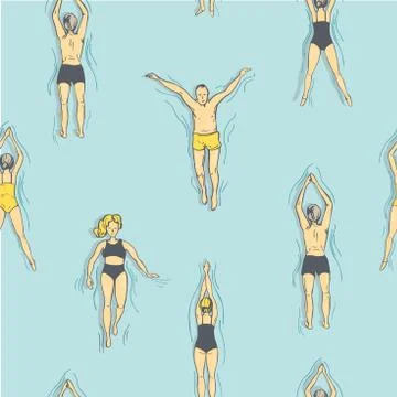 Swimmers, people in the pool.  Vector pattern Stock Illustration